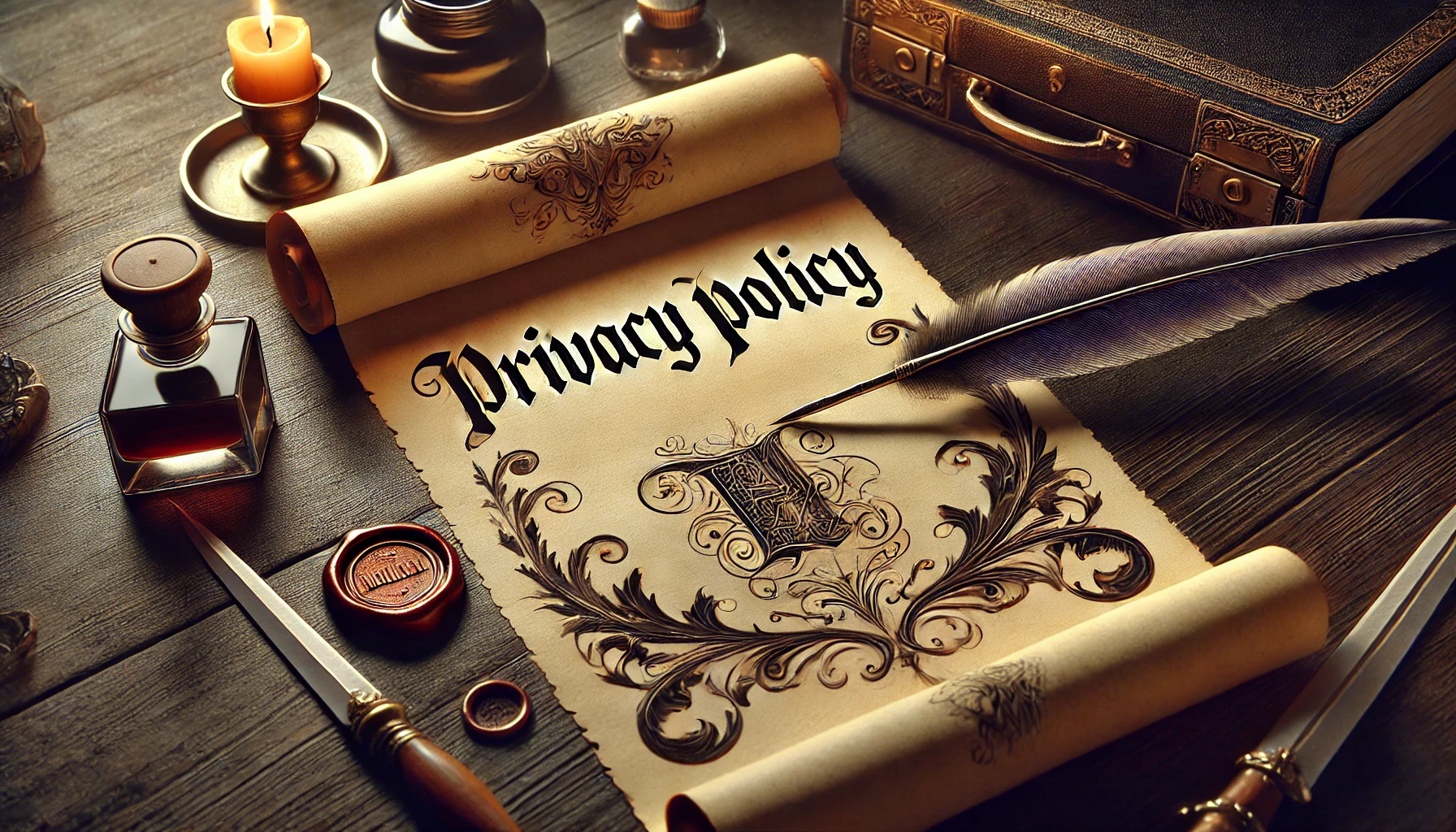 Schriftzug „Privacy Policy“ auf einem eleganten Pergament